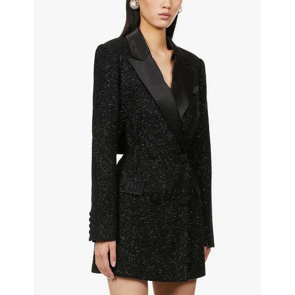 Self-Portrait NWT Double-Breasted V-Neck Black Metallic Woven Blazer Dress